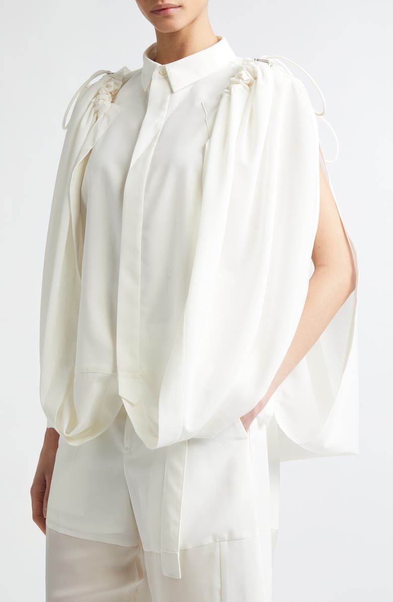 Sacai Suiting Button-Up Cape Shirt, Alternate, color, Off White
