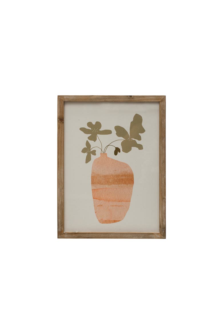 Scandinavian Wood Framed Flowers in Vase Wall Art with Glass Cover, Multicolor, Main, color, Multicolor