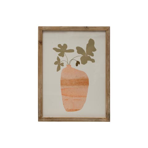 Scandinavian Wood Framed Flowers in Vase Wall Art with Glass Cover, Multicolor