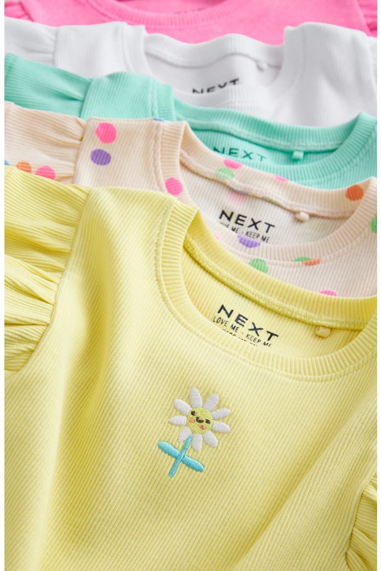 Kids' Assorted 5-Pack Frill Sleeve Graphic Cotton Blend T-Shirts, Alternate, color, PINK MULTI