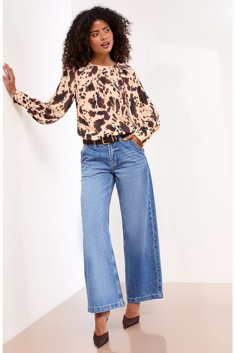 Cow Print Top, Alternate, color, BROWN/ BEIGE ANIMAL PRINT