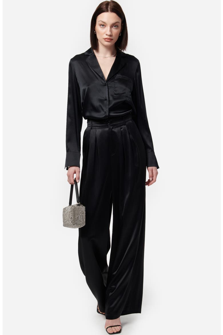 Davina High Waist Satin Wide Leg Pants, Alternate, color, BLACK
