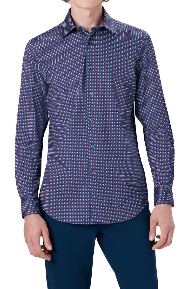 Bugatchi OoohCotton<sup>®</sup> Geometric Print Stretch Cotton Button-Up Shirt, Main, color, 