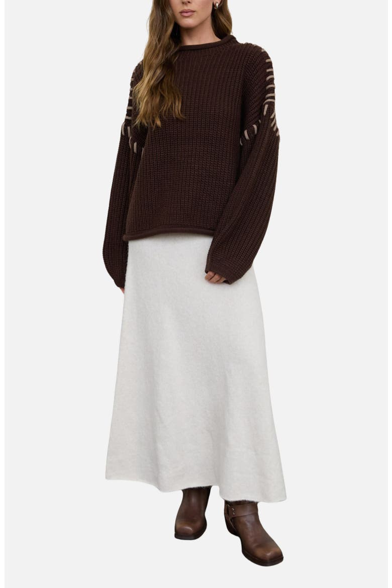 Contrast Stitch Mock Neck Sweater, Alternate, color, CHOCOLATE