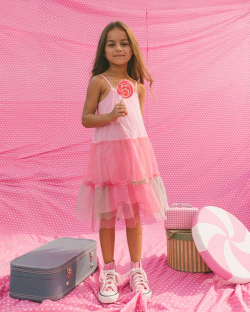 Deux Par Deux Little Girl's Sleeveless Color Block Tulle Dress Pink And Green In Pink And Green
