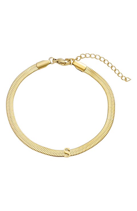 18k Gold Plated Initial Herringbone Chain Bracelet
