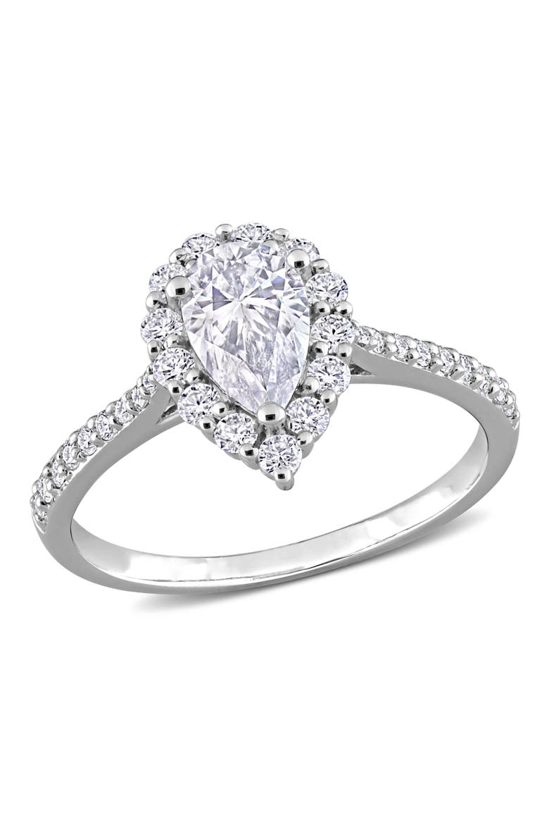 Moissanite Teardrop Halo Engagement Ring, Main, color, Sterling Silver
