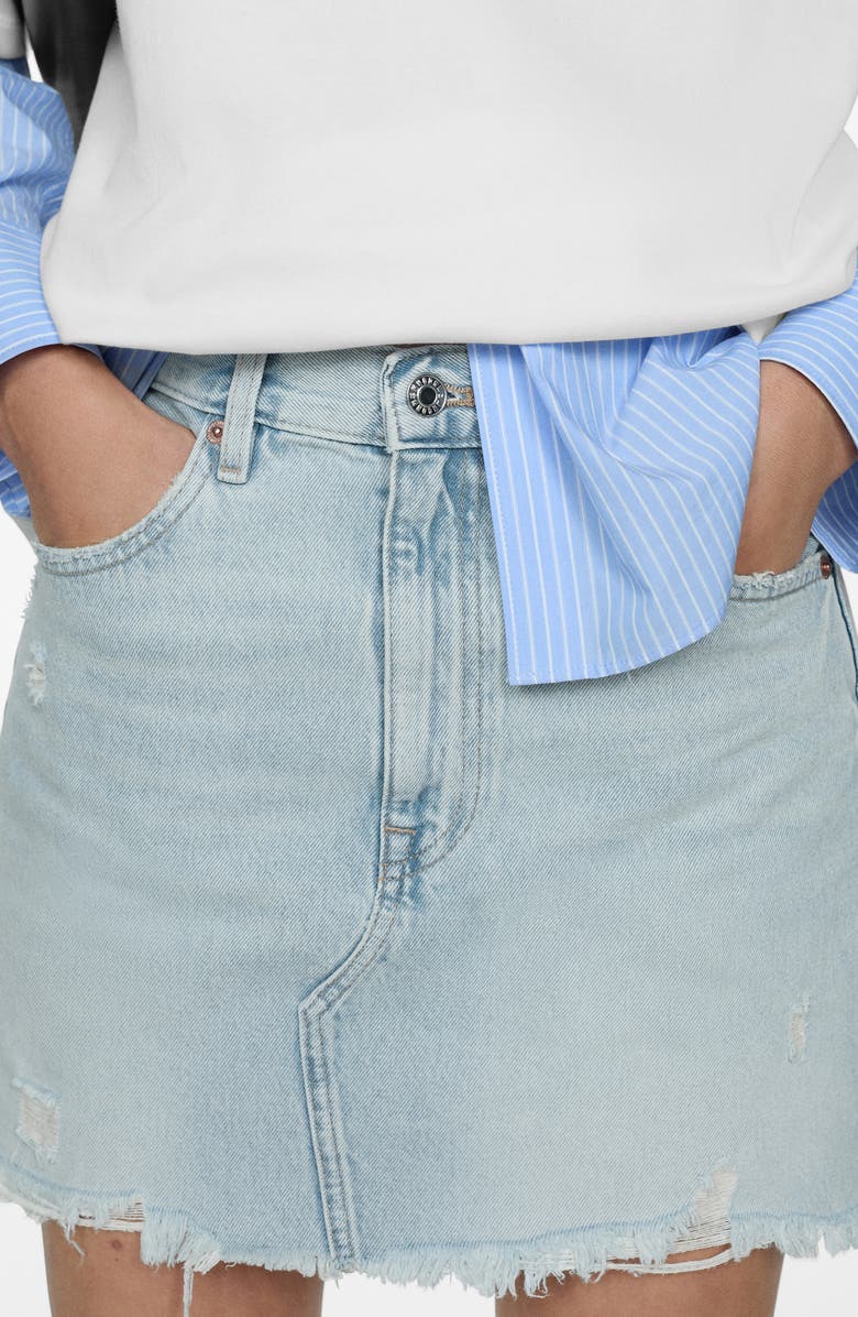 MANGO Frayed High Waist Denim Miniskirt, Alternate, color, Light Blue