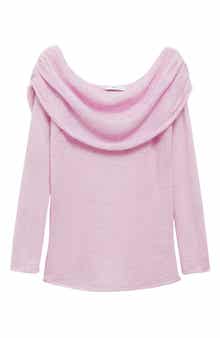 MANGO Ruched Off the Shoulder Sweater