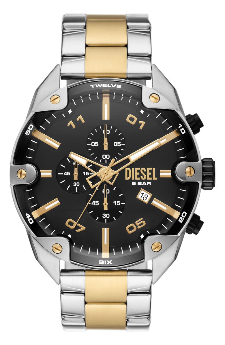 DIESEL<sup>®</sup> Spiked Two-Tone Bracelet Chronograph Watch, 49mm, Main, color, 2-Tone