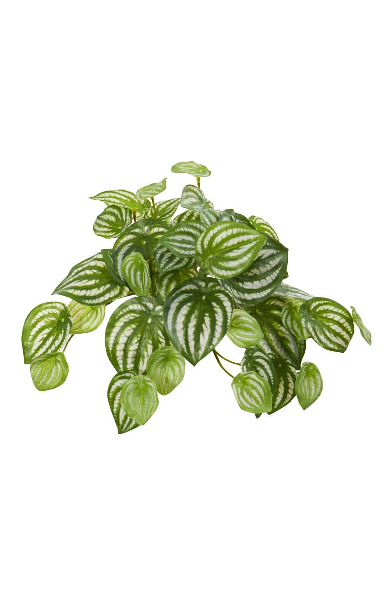 NEARLY NATURAL 11-in Watermelon Peperomia Hanging Artificial Bush Plant, Main, color, Green