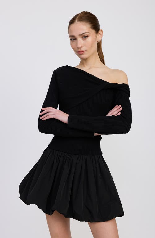 En Saison Romilla One-shoulder Mixed Media Minidress In Black