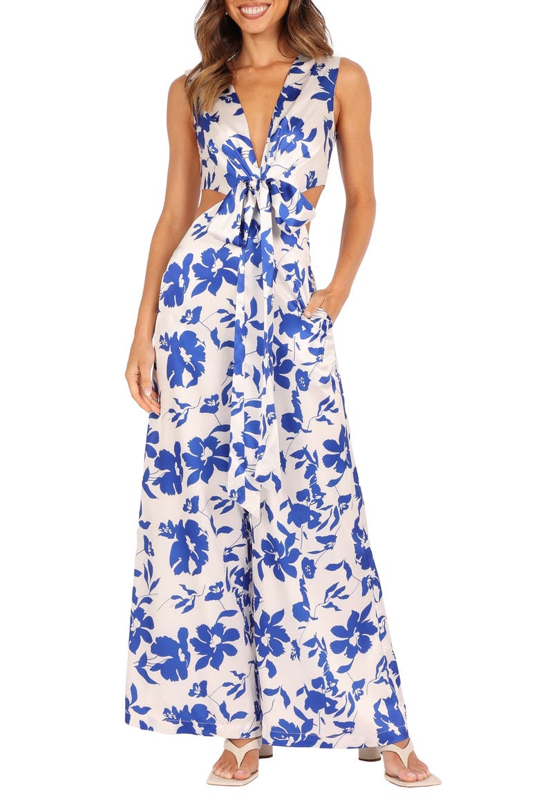 Lulu Floral Print Wide Leg Jumpsuit, Main, color, BLUE FLORAL