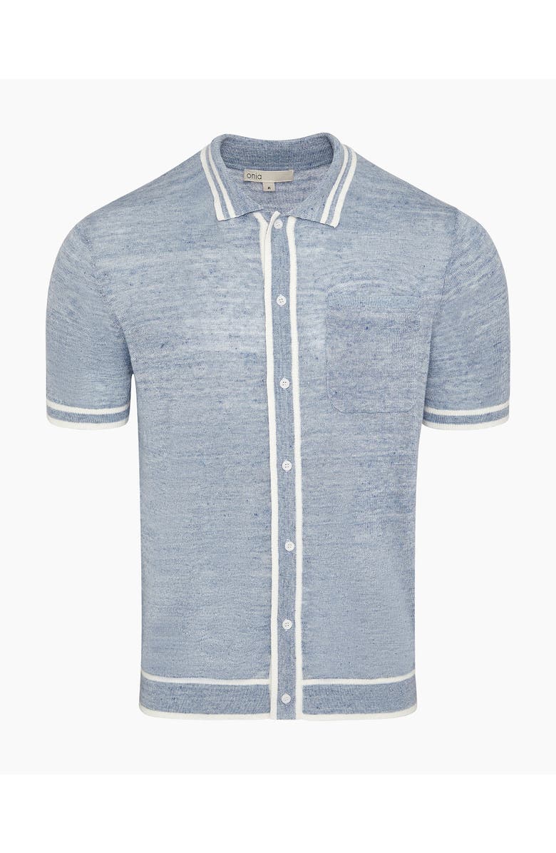 Onia Linen Knit Button Down Shirt, Alternate, color, Melange Sky