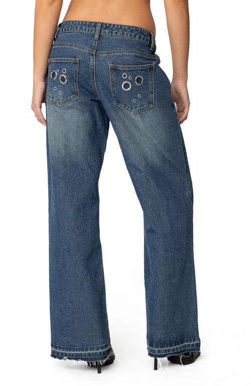 Edikted Davis Grommet Low Rise Wide Leg Jeans In Blue-washed