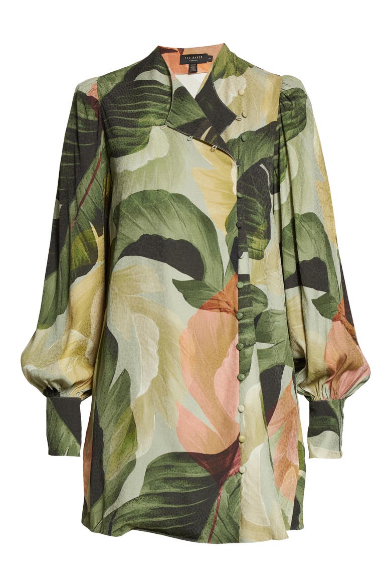 Kristiy Tropical Long Sleeve Swing Dress, Alternate, color, MID GREEN