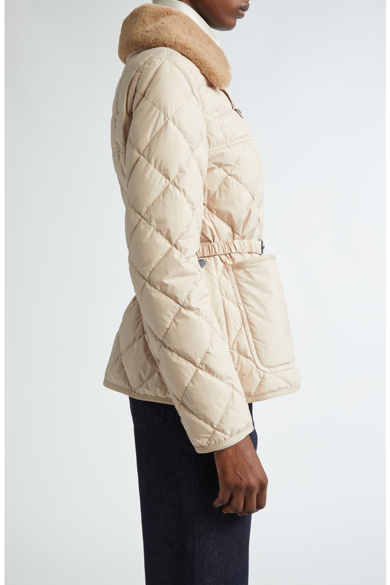 Cygne Belted Down Puffer Jacket with Removable Faux Fur Collar, Alternate, color, BEIGE