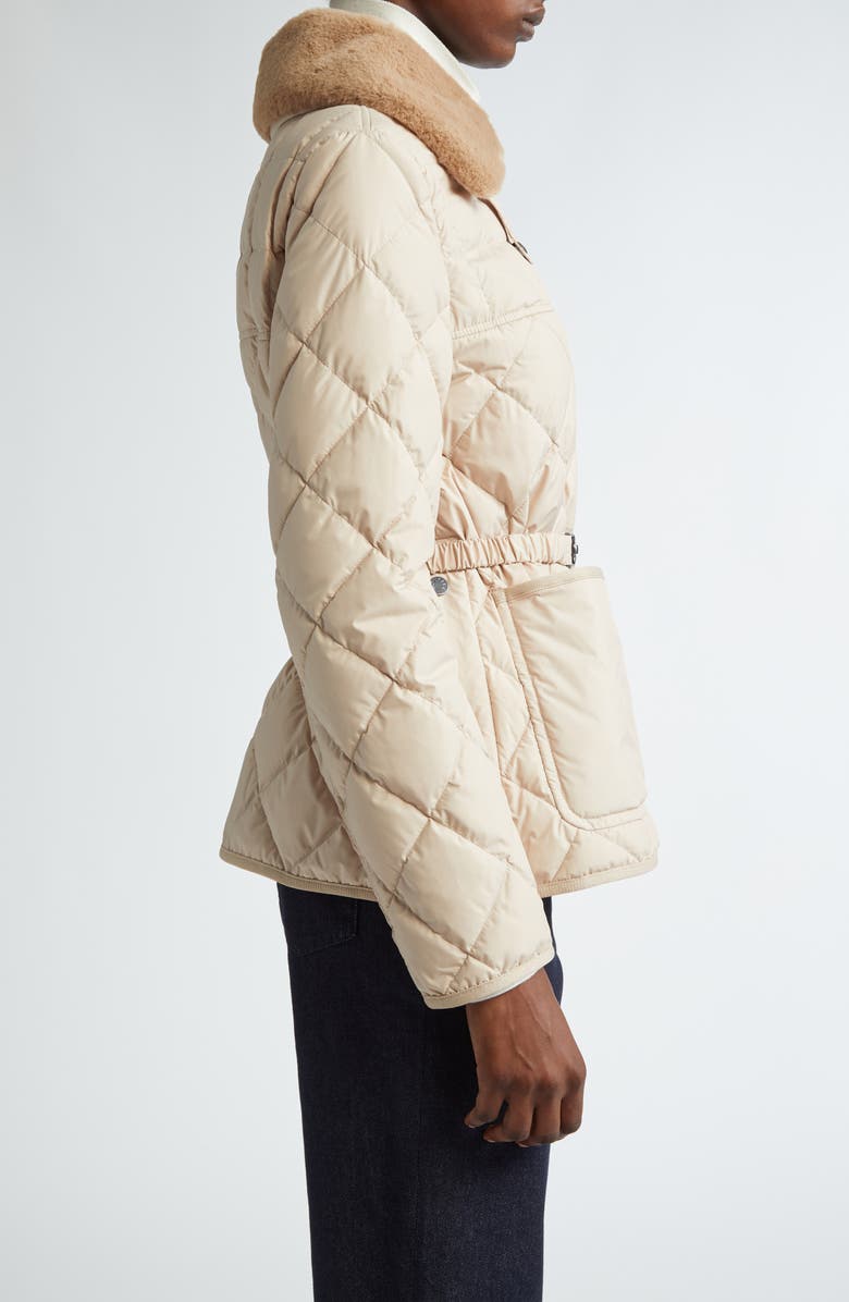 Moncler Cygne Belted Down Puffer Jacket with Removable Faux Fur Collar, Alternate, color, 