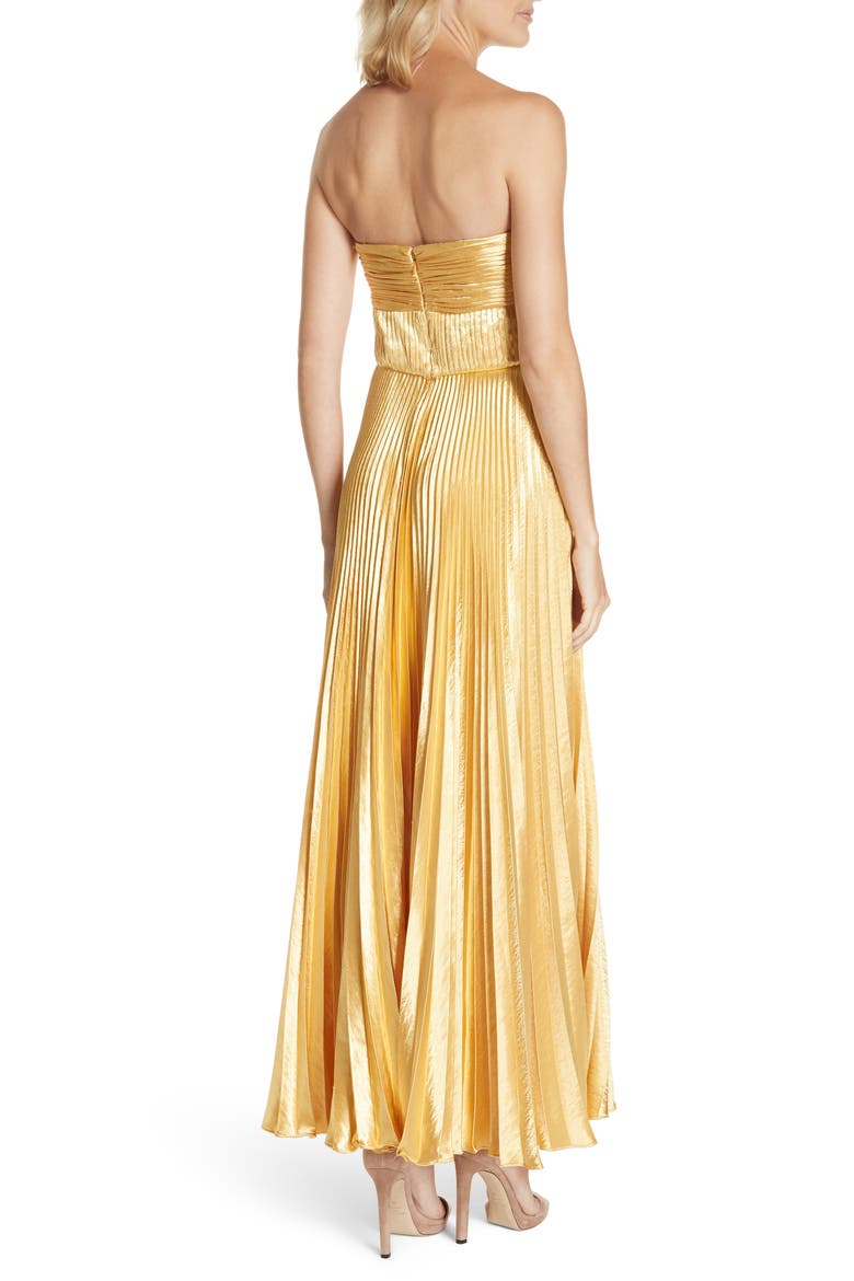 Belle Pleated Satin Strapless Gown, Alternate, color, GOLD