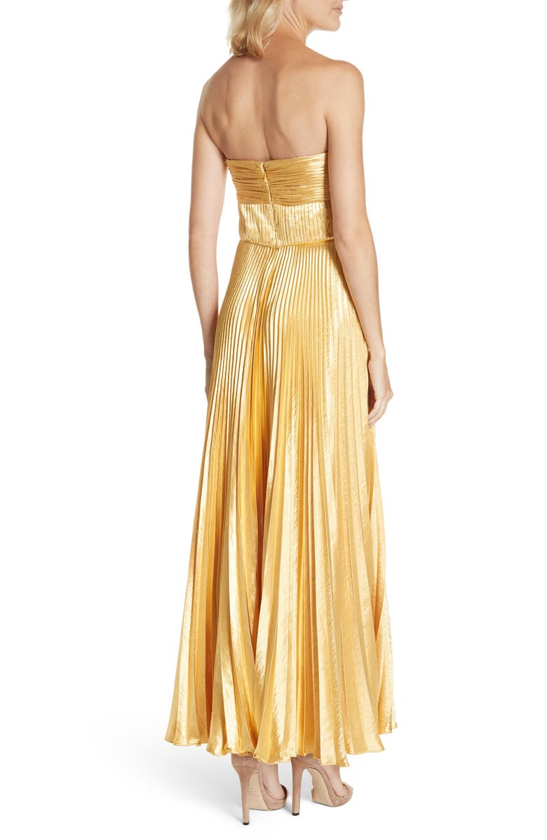 AMUR Belle Pleated Satin Strapless Gown, Alternate, color, 