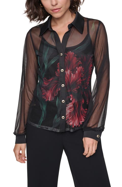 Floral Printed Mesh Shirt