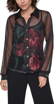 KARL LAGERFELD PARIS Floral Printed Mesh Shirt
