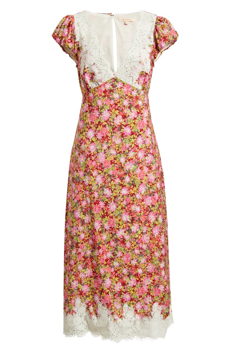 KITTENISH Eyelash Lace Trim Puff Sleeve Maxi Dress, Main, color, Spring Floral