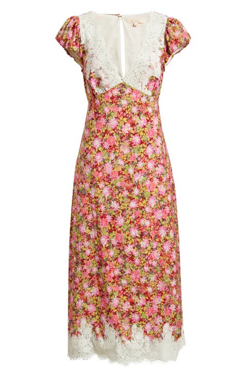 Eyelash Lace Trim Puff Sleeve Maxi Dress