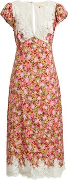 KITTENISH Eyelash Lace Trim Puff Sleeve Maxi Dress