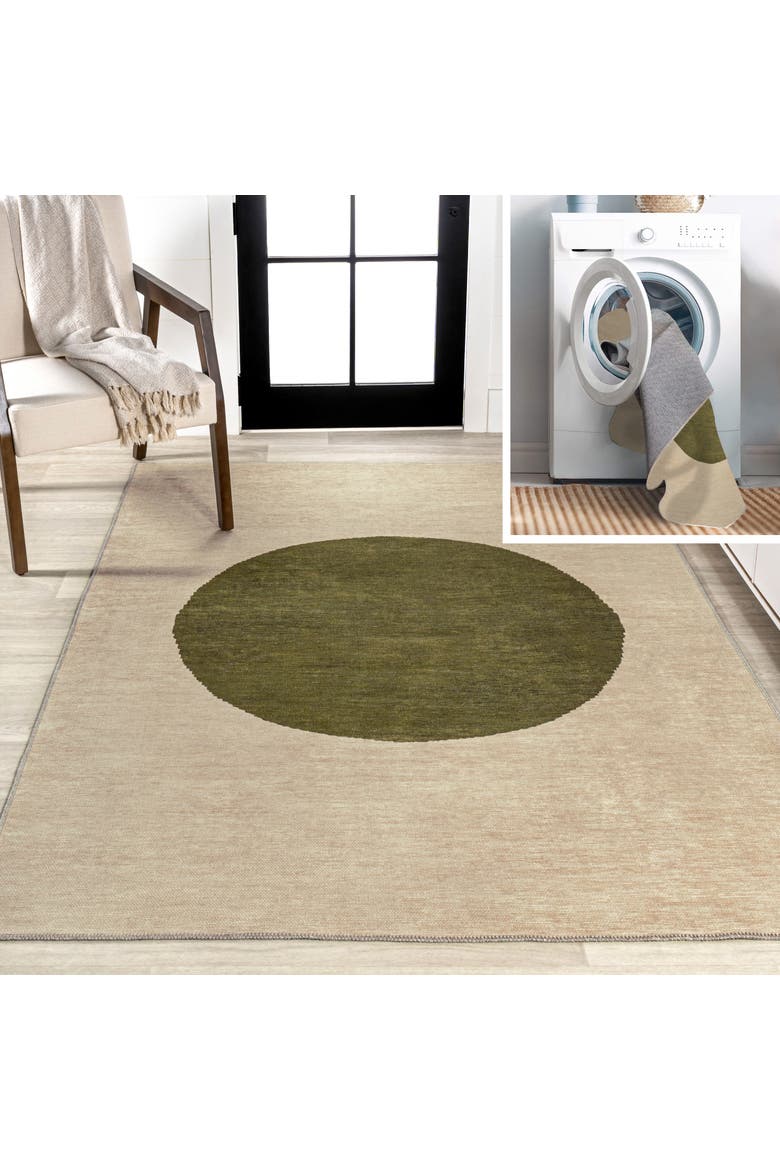 Cirkel Minimalist Geometric Dot Machine-Washable Area Rug, Main, color, Cream/Green