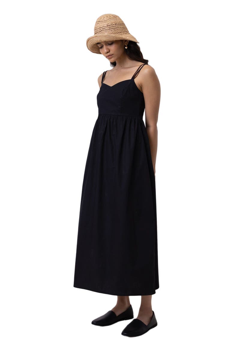 Strappy Gathered Midi Dress, Alternate, color, Black