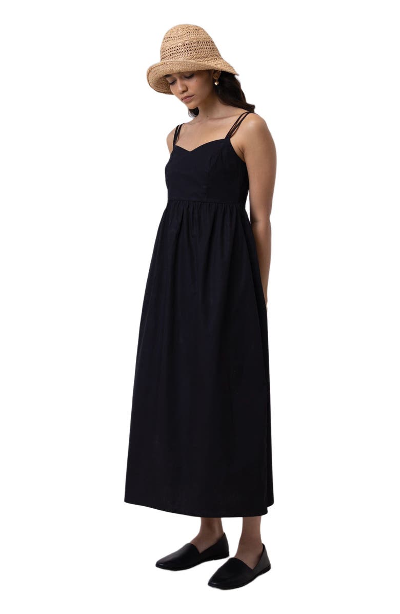 Reistor Strappy Gathered Midi Dress, Alternate, color, Black