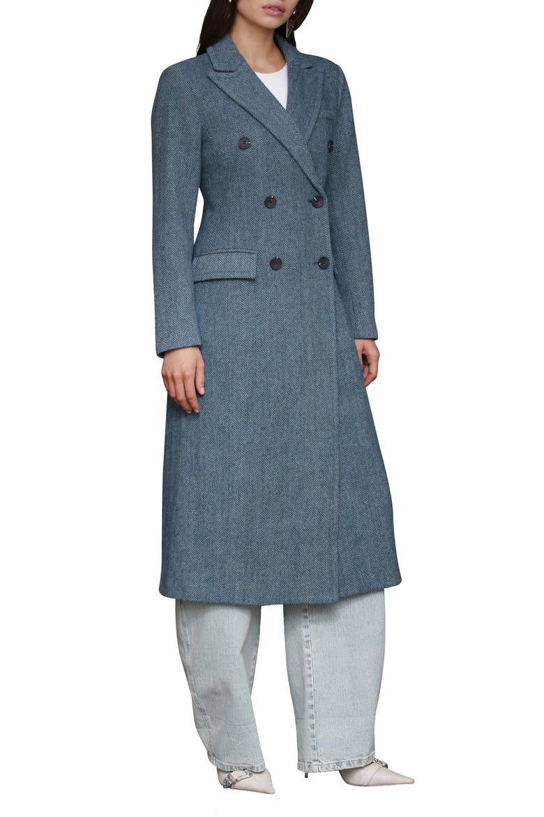 Strong Shoulder Double Breasted Herringbone Coat, Alternate, color, CAPRI BLUE CHEVRON