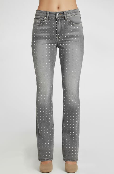 Rhinestone Embellished Straight Leg Jeans