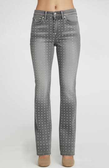 Bebe Rhinestone Embellished Straight Leg Jeans In Gray