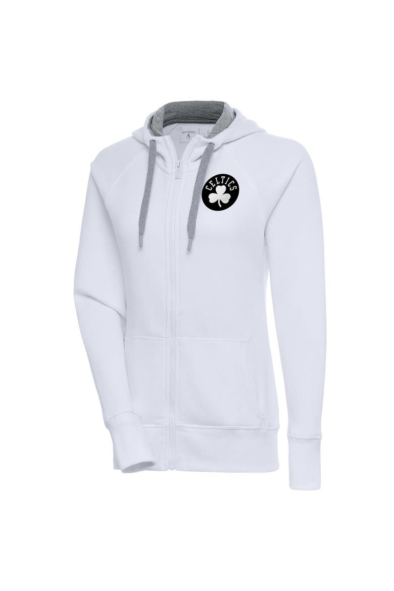 Women's Antigua  White Boston Celtics Brushed Metallic Victory Full-Zip Hoodie, Main, color, White