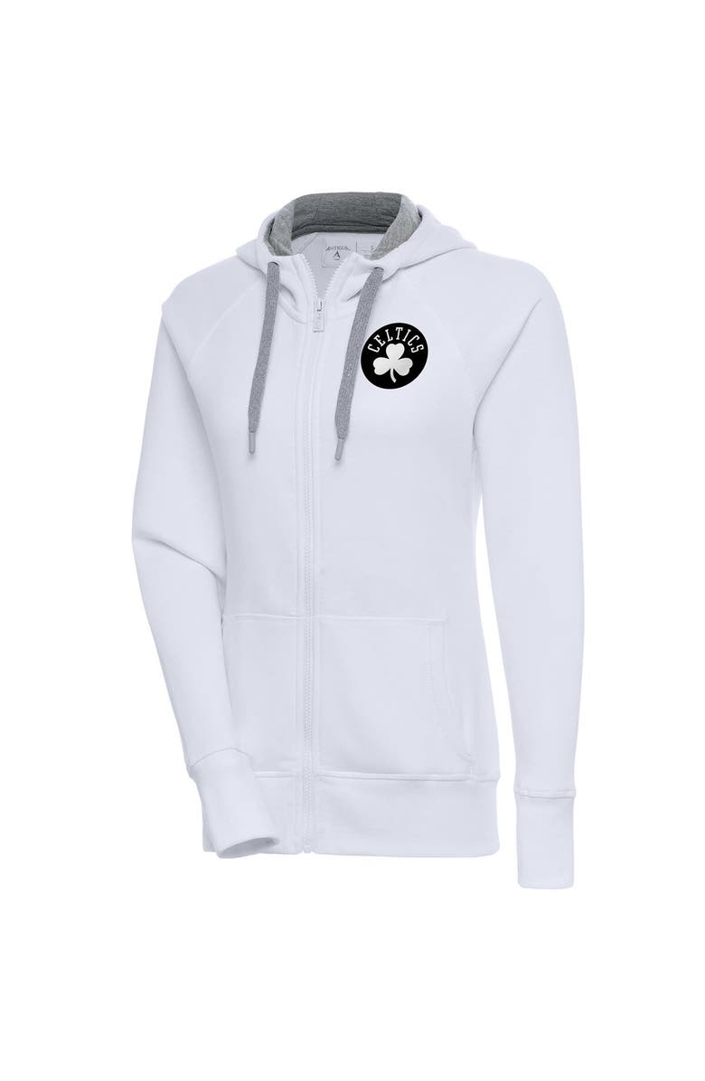 ANTIGUA Women's Antigua White Boston Celtics Brushed Metallic Victory Full-Zip Hoodie, Main, color, White