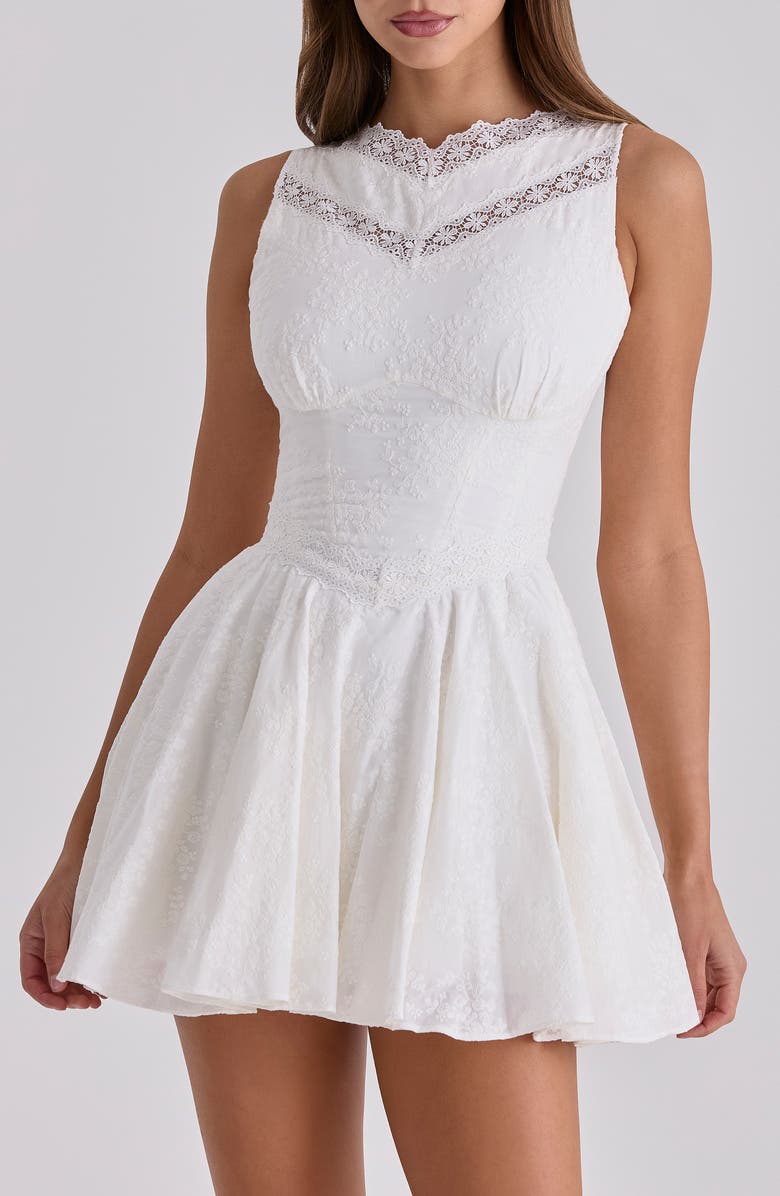 HOUSE OF CB Scarlett Floral Embroidery Cotton Cocktail Minidress, Alternate, color, White
