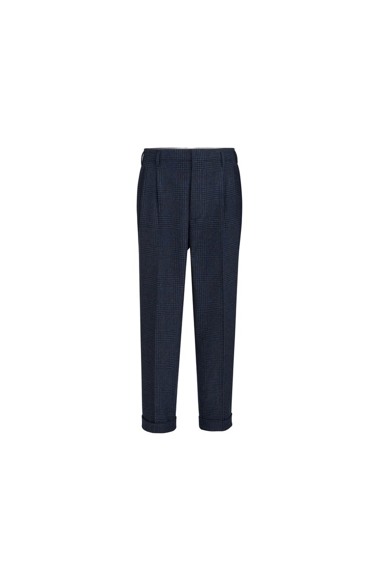 Brunello Cucinelli Comfort wool and cashmere Prince of Wales flannel trousers with double pleats, Alternate, color, Blue