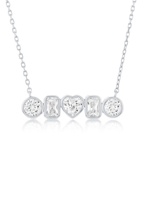 Mixed Cubic Zirconia Bar Pendant Necklace