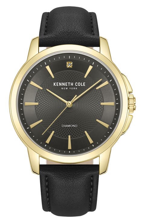 Diamond Leather Strap Watch, 44mm