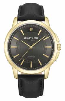Diamond Leather Strap Watch, 44mm