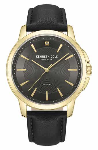 Diamond Leather Strap Watch, 44mm