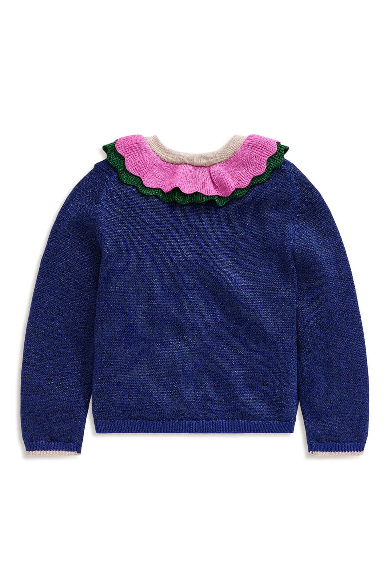Kids' Sparkle Frill Neck Cardigan, Alternate, color, NAVY MULTI SPARKLE