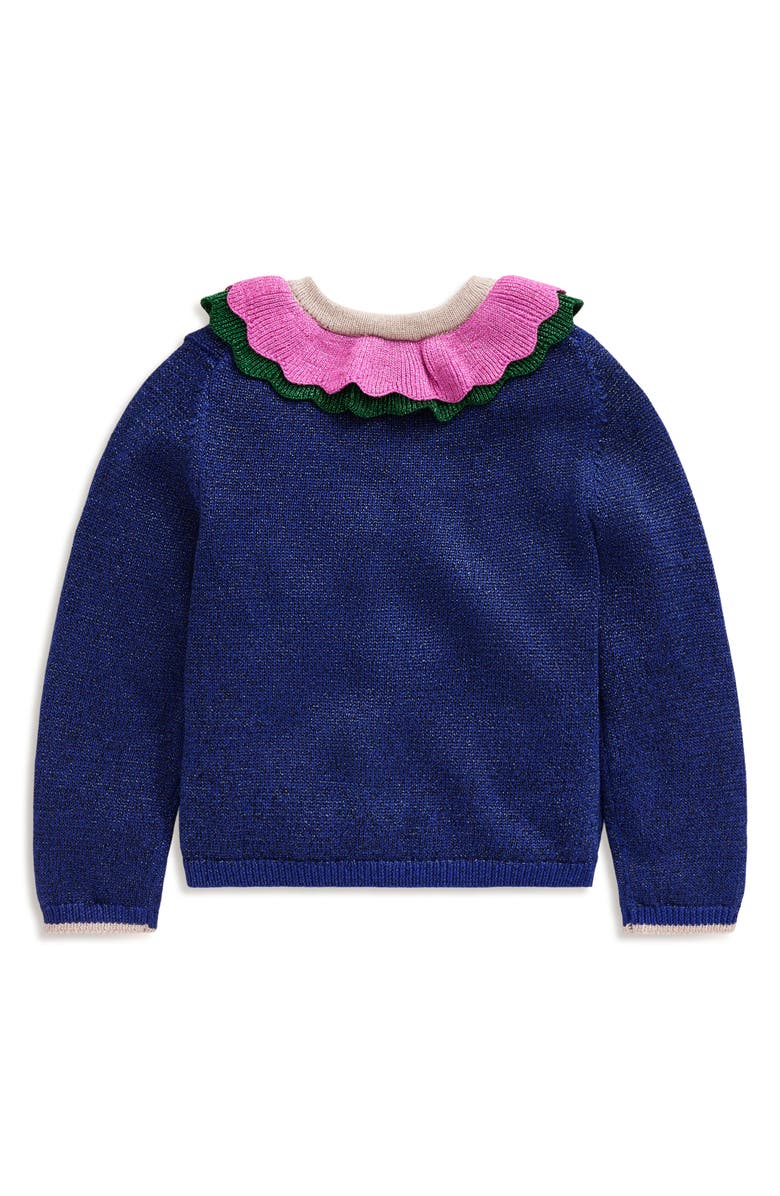 Mini Boden Kids' Sparkle Frill Neck Cardigan, Alternate, color, 