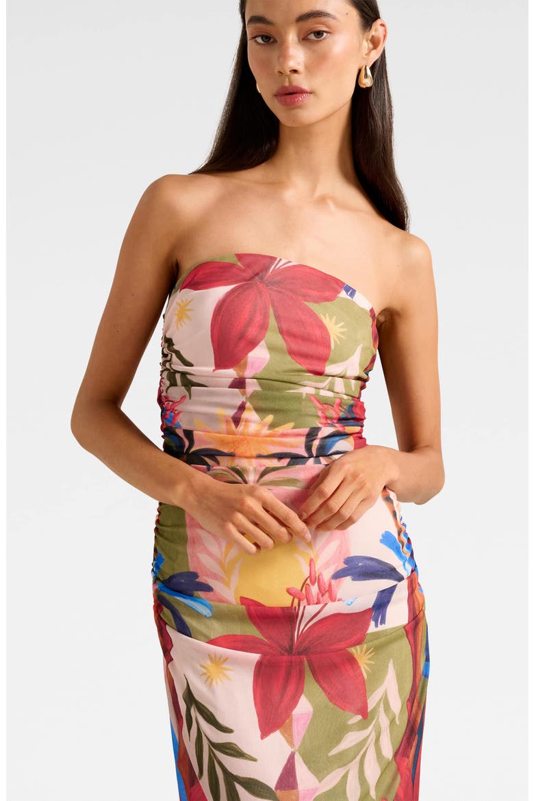 Alex Strapless Ruched Mesh Maxi Dress, Alternate, color, HAVANA HOLIDAY