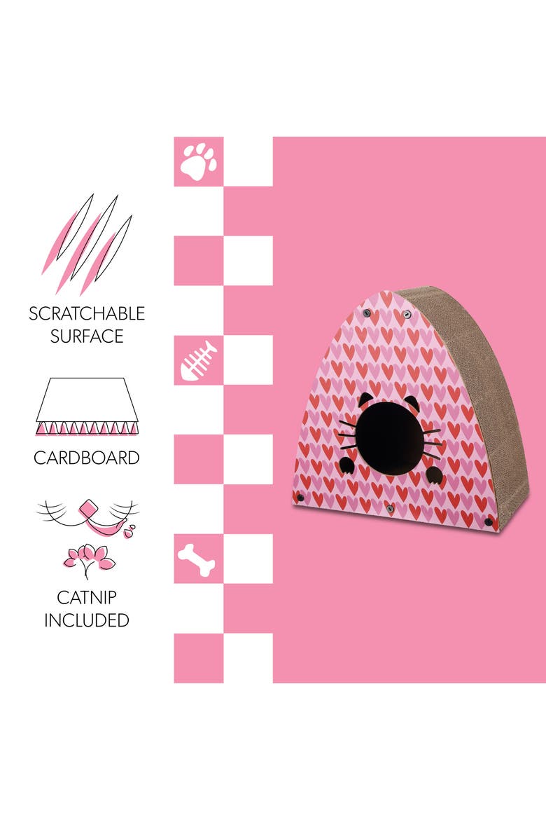 Koko Cardboard Triangle Cat Cave Scratcher with Catnip, Alternate, color, Pink/Red