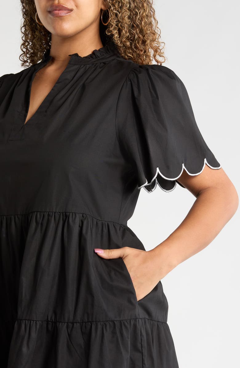 SUGARLIPS Kyra Poplin Tiered Scallop Minidress, Alternate, color, Black