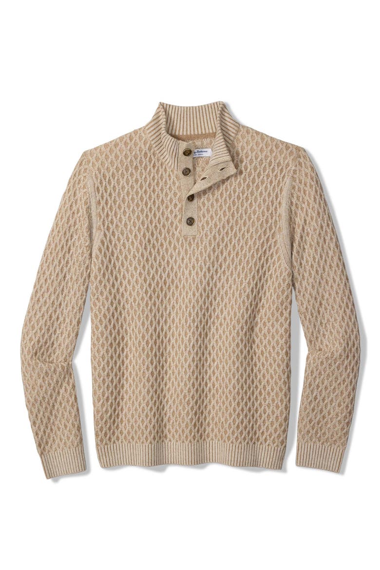 Cross Cable Button Neck Sweater, Main, color, HAZELNUT CREAM