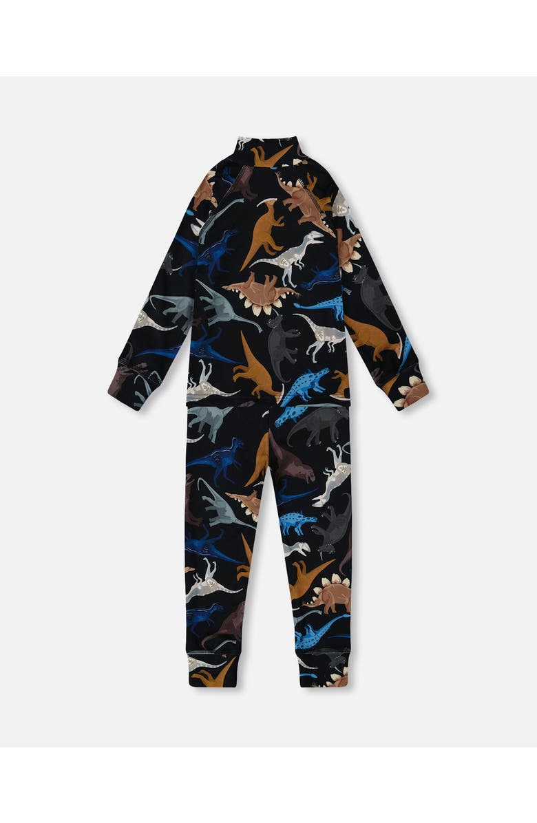 Deux par Deux Two-Piece Thermal Underwear Set Dinosaur, Alternate, color, Black